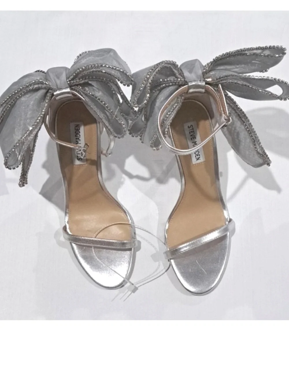 Steve Madden Women’s Back Bow BENNI SILVER RHINESTONES Heels Sz 10 NWOB